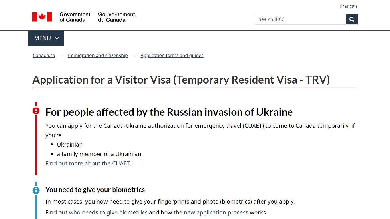 Application for a Visitor Visa (Temporary Resident Visa - TRV)