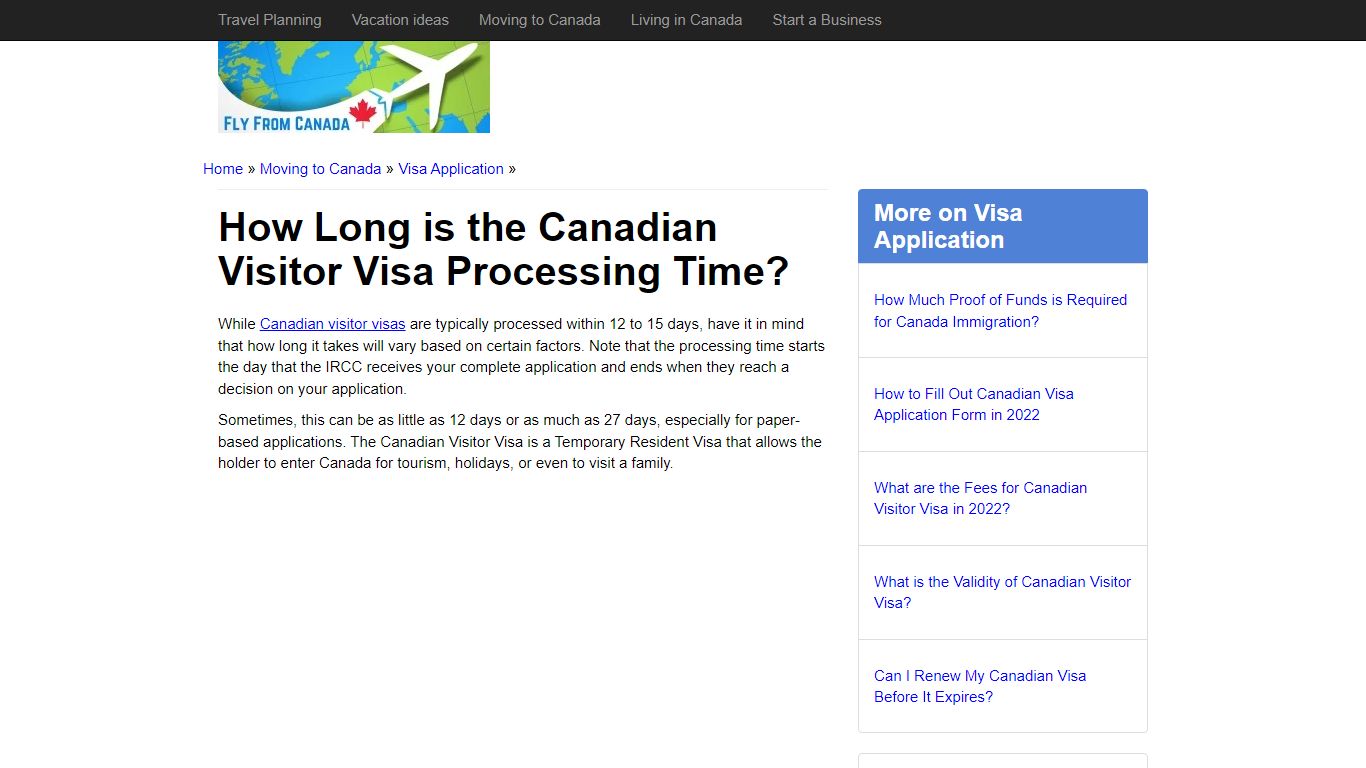 How Long is the Canadian Visitor Visa Processing Time?